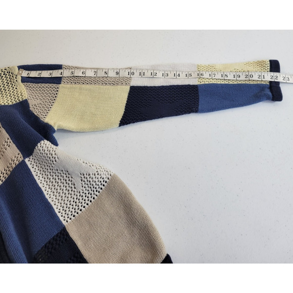 Christopher Banks Y2k Zip Cardigan Sweater Blue Yellow Crochet Colorblock Large - Picture 5 of 10
